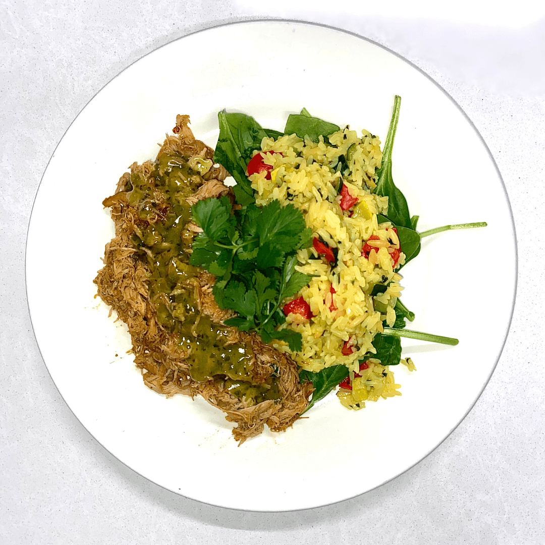 Zesty Shredded Chicken with Vegetable Rice Pilaf