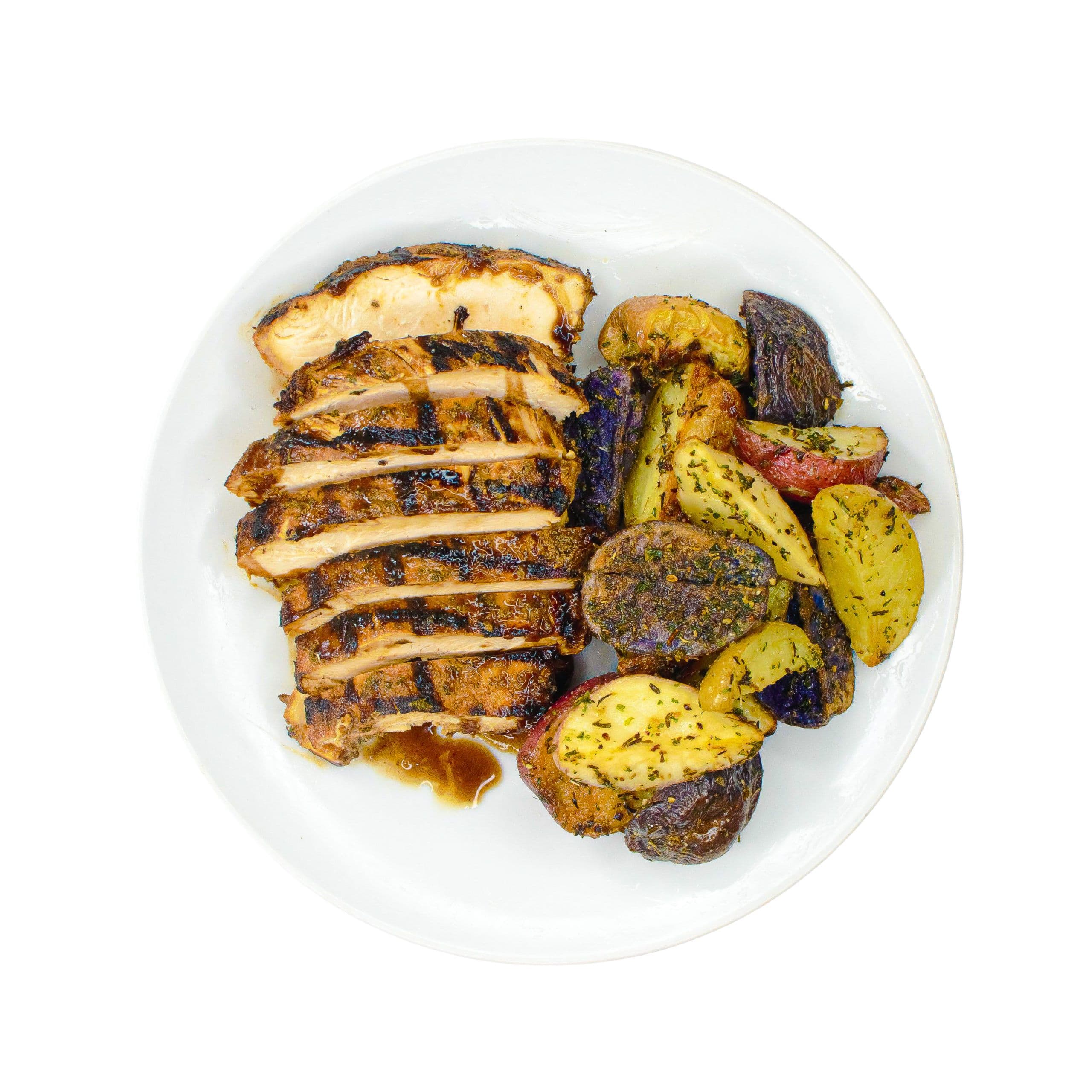 Balsamic Chicken with Brussels Sprouts & Tricolored Potatoes